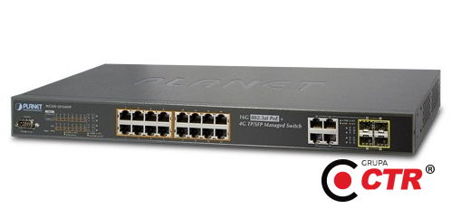 zdjęcie produktu Planet WGSW-20160HP - Switch 16x10-100-1000Mbps PoE + 4xGigabit 1